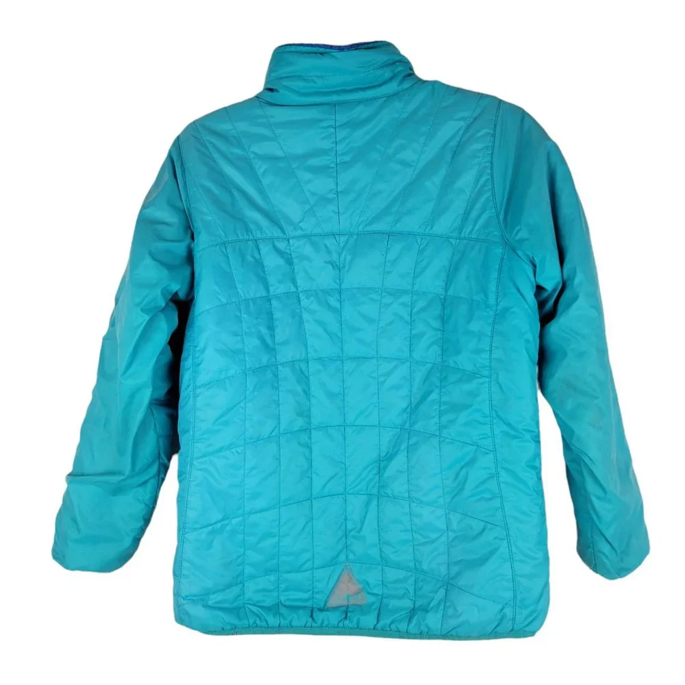 LL Bean Girl's Puffer Jacket Blue Teal Full Zip Reversible Jacket Fleece Pockets